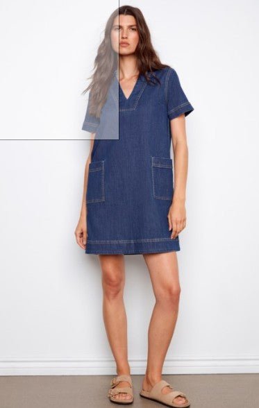 COLLARED DENIM MINI DRESS