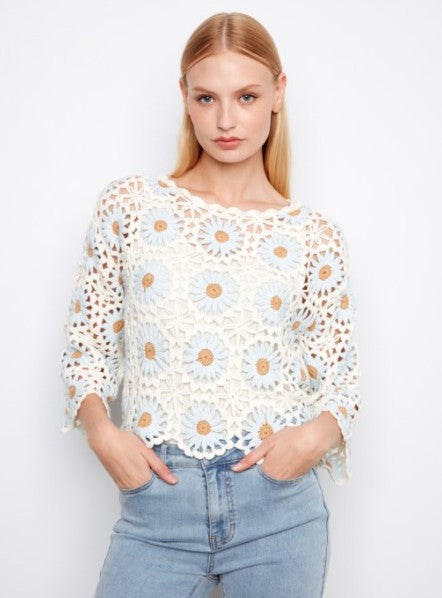 FLOWER CROCHET SWEATER POWDER