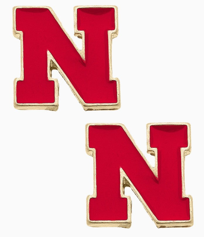 HUSKER N ENAMEL STUD EARRINGS