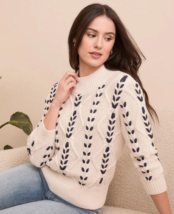 MOCK NECK SWEATER W/CABLE DETAIL