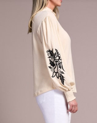 MOCK NECK TOP W/SMOCKING