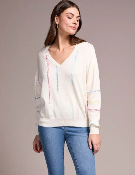 V-NECK SWEATER W/EMB DETAIL