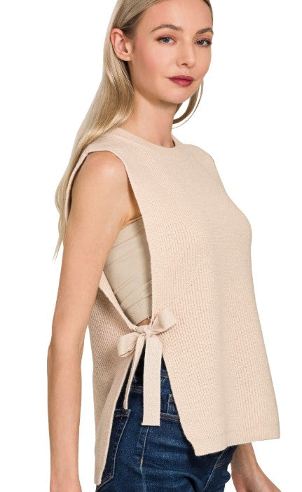 SIDE TIE SWEATER SAND