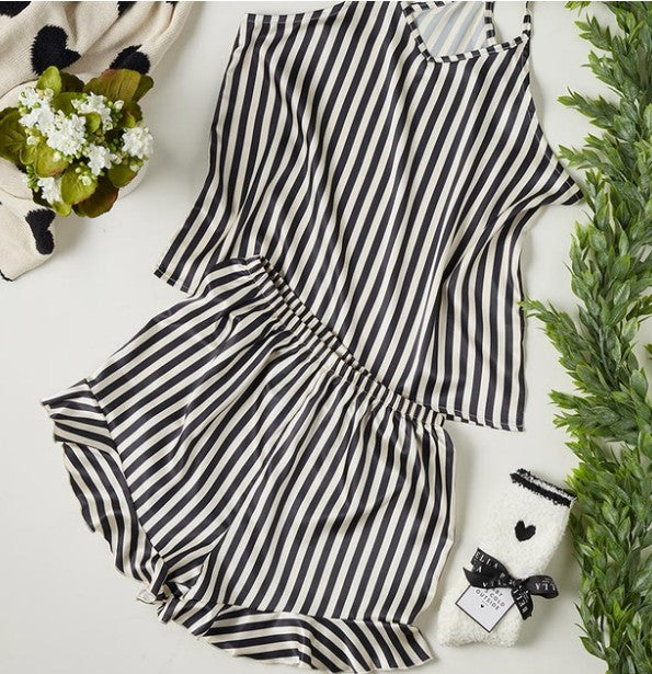 STRIPED CAMI & RUFFLED SHORT PJ SET