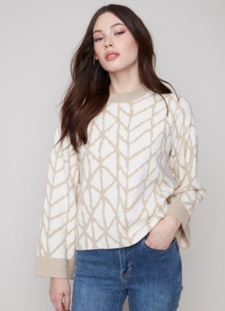 JACQUARD SWEATER W/TURNED CUFF