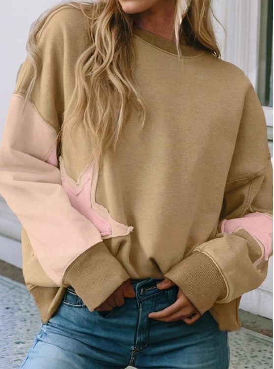 CONTRAST STAR EXPOSED SEAM SWEATSHIRT