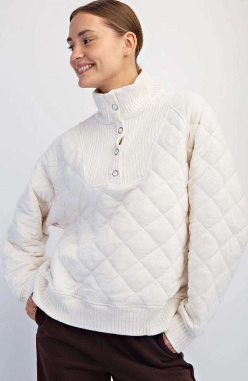 QUILTED RIBBED 1/4 SNAP PULLOVER