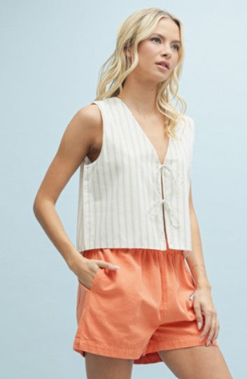 TIE FRONT VEST WITH MINT STRIPE