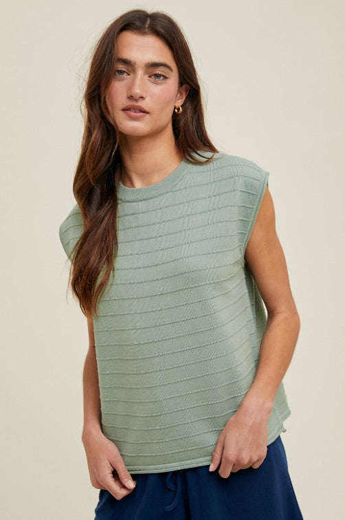 SLEEVELESS SAGE SWEATER