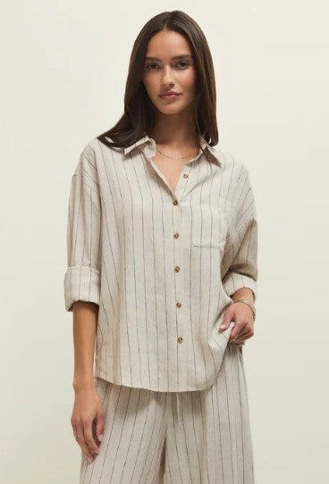 ALFIE STRIPED BUTTON UP LINEN TOP