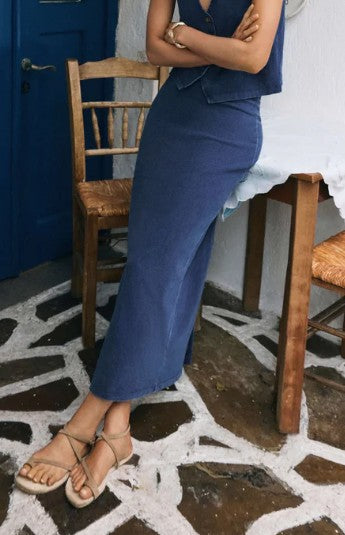 GAIL JERSEY DENIM MIDI SKIRT