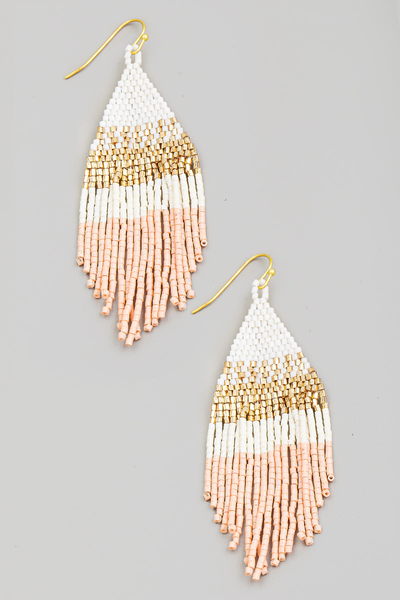 SEED BEADDED FRINGE EARRINGS