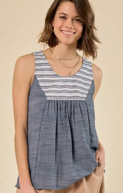 STRIPED YOKE BABYDOLL TOP