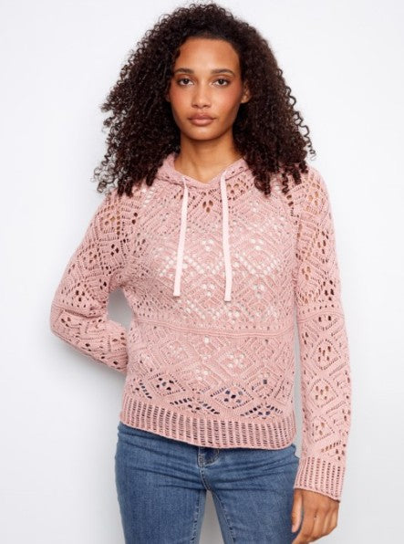 COLD DYE RAGLAN CROCHET HOODIE