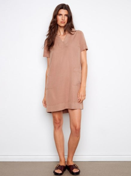 TENCEL S/S DRESS W/PATCH POCKETS