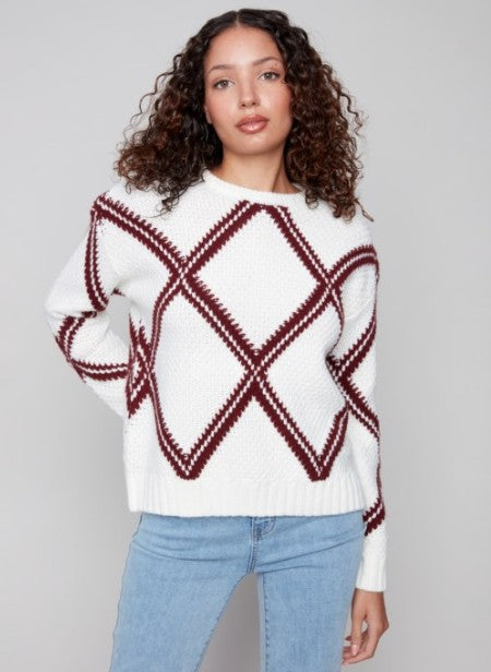 CREW NECK INTARSIA SWEATER