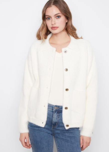 EYELASH YARN ECRU JACKET C6432