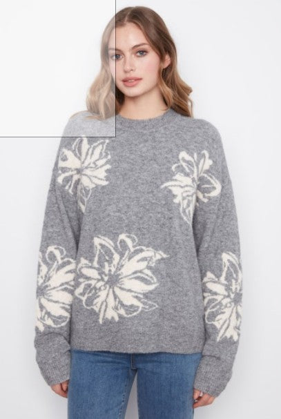 FLORAL GRAY JACQUARD SWEATER