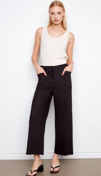 STRETCH LINEN WIDE LEG PANTS