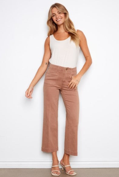 WIDE LEG TWILL CROPS W/PATCH POCKETS