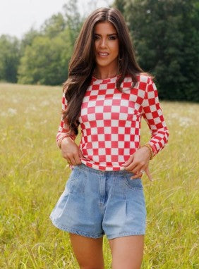 RED CHECK MESH TOP