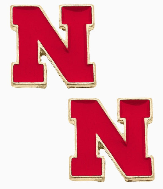 HUSKER N ENAMEL STUD EARRINGS