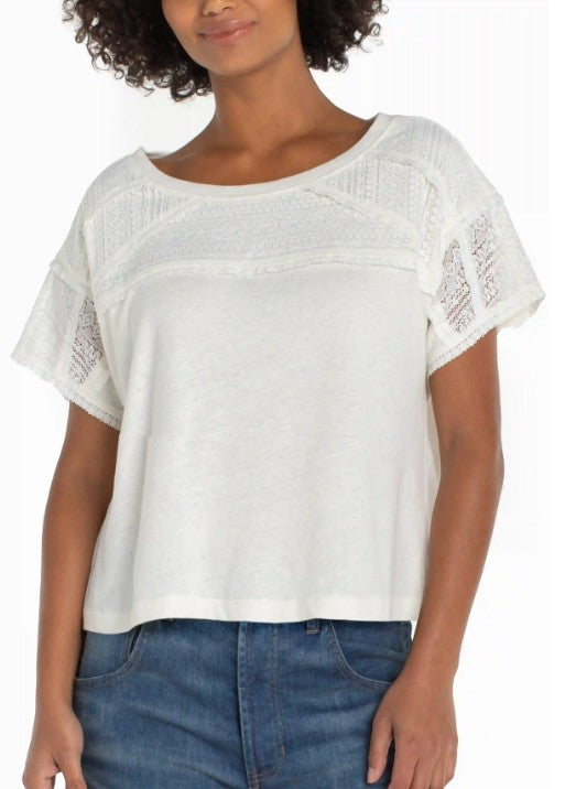 BOAT NECK KNIT TOP W/LACE