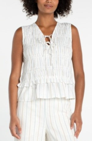 TIE FRONT SMOCKED TOP