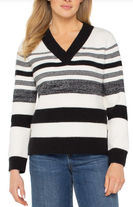 V-NECK STRIPED SWEATER