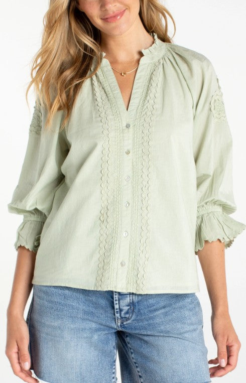 MATCHA EMBROIDERED WOVEN TOP
