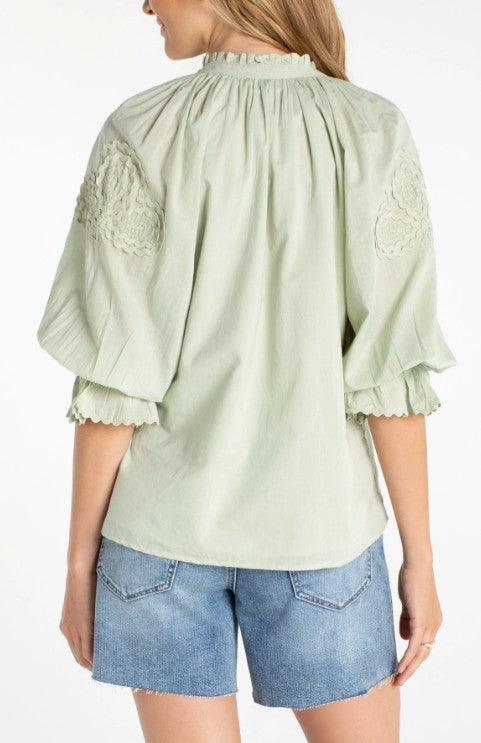 MATCHA EMBROIDERED WOVEN TOP