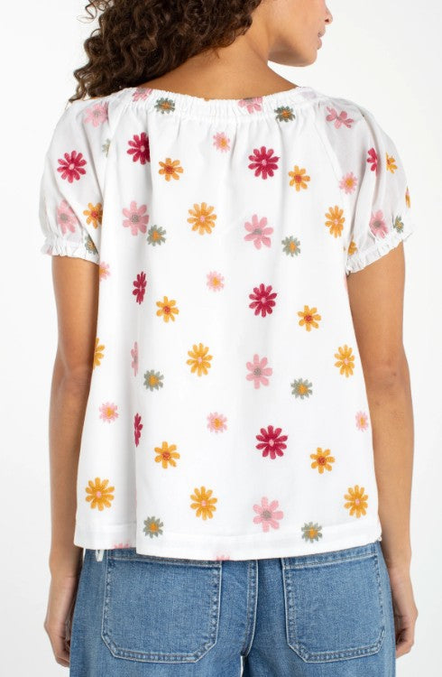 EMBROIDERED FLOWER TIE FRONT TOP