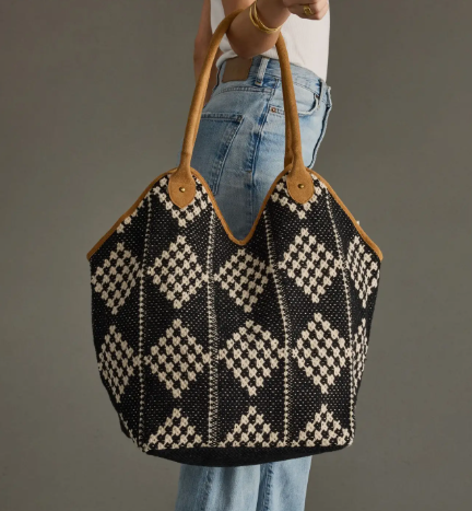 BLACK & CREAM DIAMOND TOTE