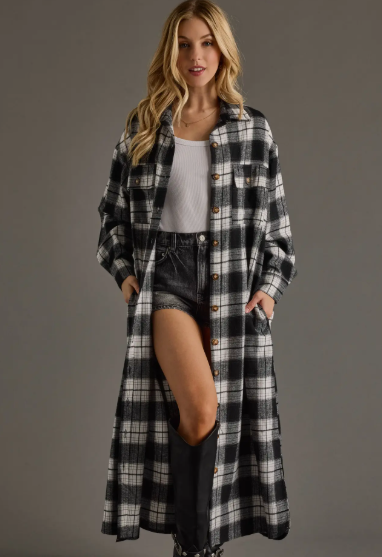 LONG PLAID JACKET B&W