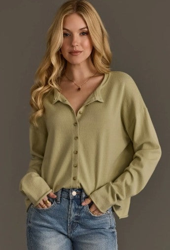 BUTTON UP CARDI LT GRN