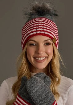 RED AND WHITE STRIPED POM HAT