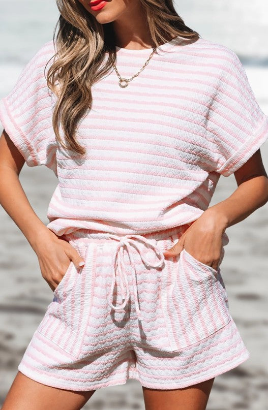 PINK STRIPE SHORT SET