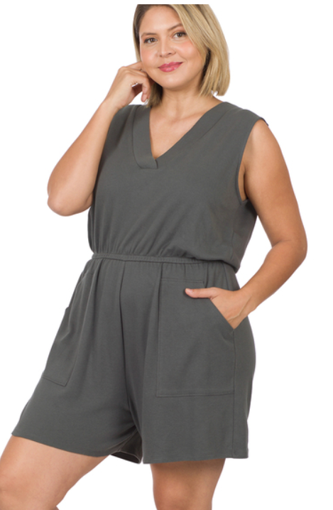 PLUS COTTON SLEEVLESS ROMPER