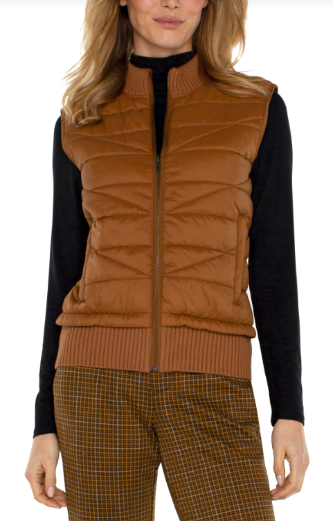 QUILTED FRONT ZIP SWEATER VEST