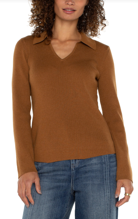 LONG SLEEVE COLLARDED SWEATER