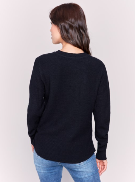 ROUND HEM SWEATER W/BUTTON TAB