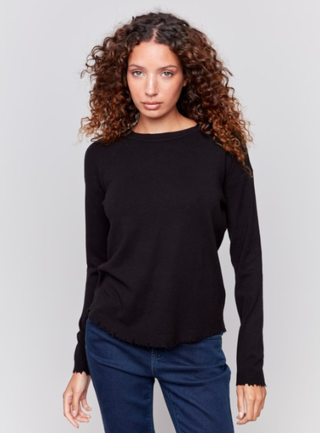 ROUND HEM FRAYED SWEATER