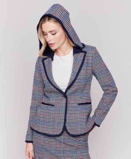 WOVEN PLAID HOODIE BLAZER