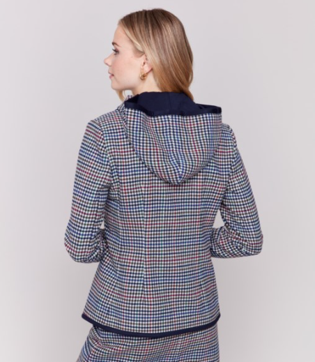 WOVEN PLAID HOODIE BLAZER