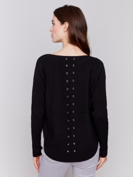 CREW NECK SWEATER W/LACE UP BACK