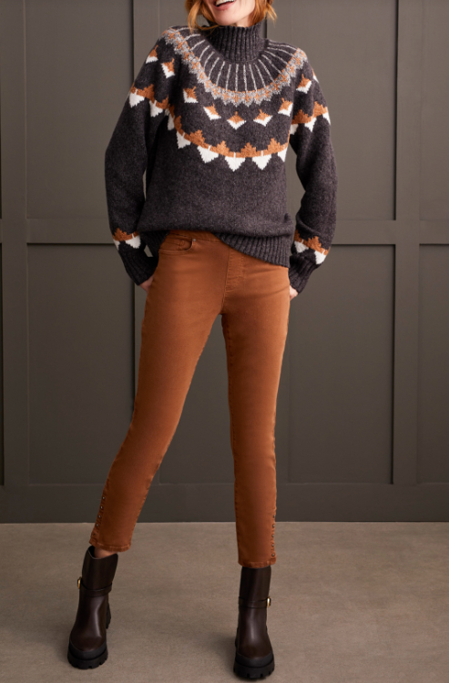 MOCK NECK INTARSIA SWEATER