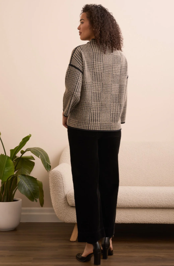 3/4 SLEEVE MOCK NECK JACQUARD SWEATER