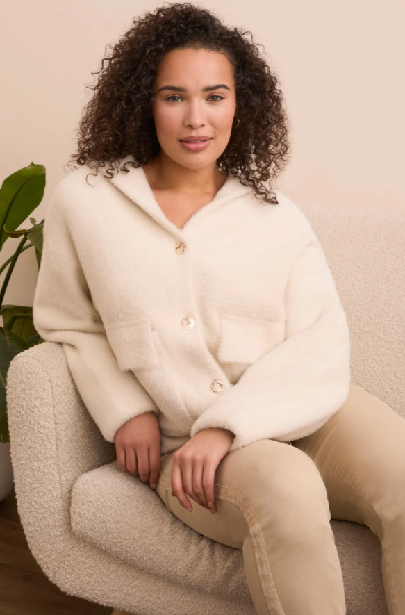 BOTTON FRONT ELASTIC HEM CARDIGAN