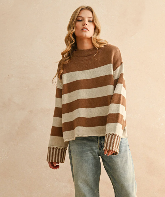 MOCK NECK STRIPED SWEATER