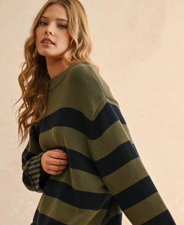 MOCK NECK STRIPED SWEATER